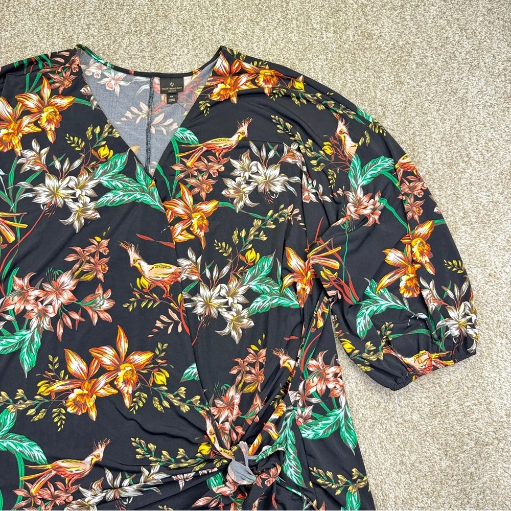 NEW Worthington Black Floral Wrap Blouse Womens Size 4X Stretch - Picture 4 of 16